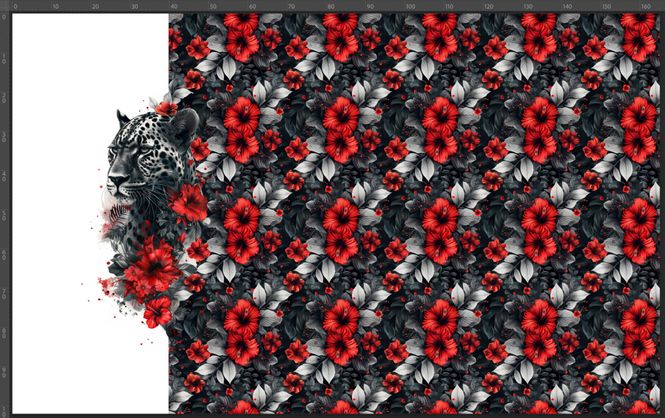 Hovedbilde Viskosejersey panel Panter i Blomster